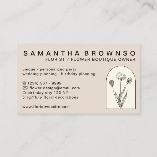 Beige Elegante Paardebloem Bloemist Bloemist Flora Visitekaartje (Achterkant)