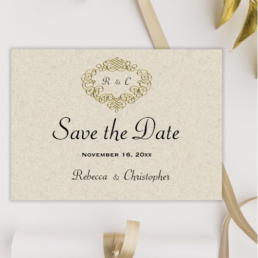 Beige Elegantie Gouden Crest Bruiloft Save The Date
