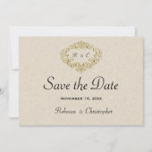 Beige Elegantie Gouden Wapen Huwelijk Save The Date (Voorkant)