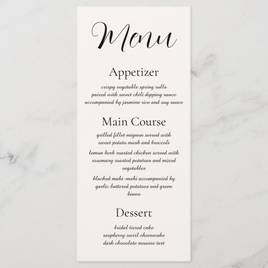 Beige Elegantie Ontvangst Menu (Voorkant)