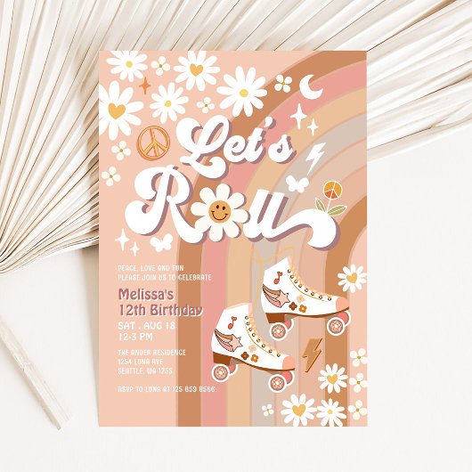 Beige ELKE LEEFTIJD Let's Roll Retro Groovy Verjaa Kaart