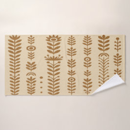 Beige en aardbruine botanische zuilen badhanddoek