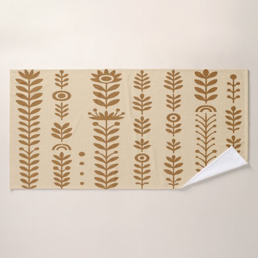 Beige en Aarde Bruine Botanische Kolommen Badhanddoek (Badhanddoek)
