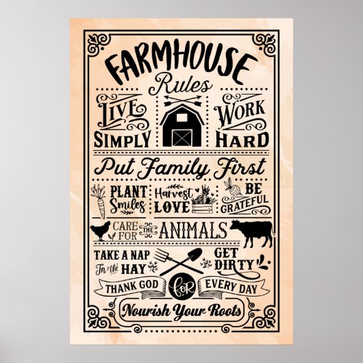 Beige en Black Boerderij House Rules Poster (Voorkant)