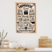 Beige en Black Boerderij House Rules Poster (Keuken)