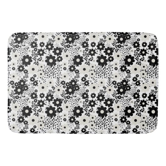 Beige en Black Flowers Badmat (Voorkant)