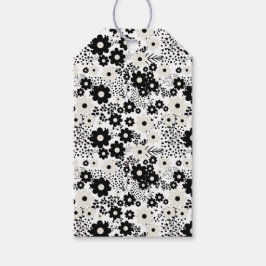 Beige en Black Flowers Cadeaulabel