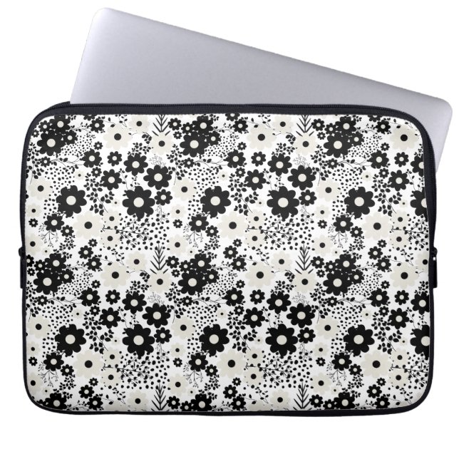 Beige en Black Flowers Laptop Sleeve (Voorkant)