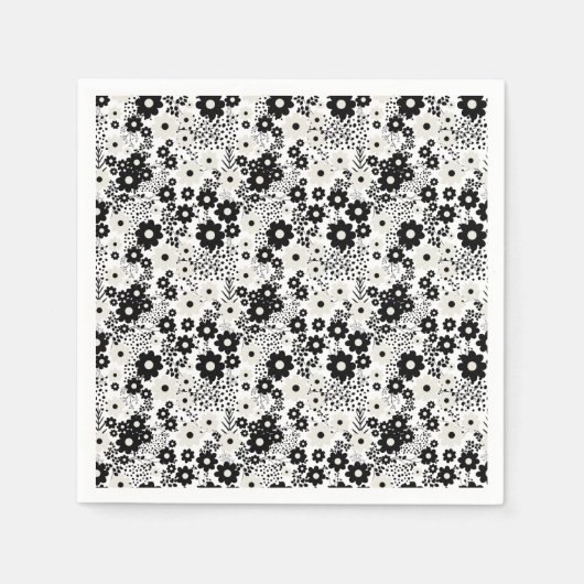 Beige en Black Flowers Servet (Voorkant)