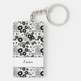 Beige en Black Flowers Sleutelhanger
