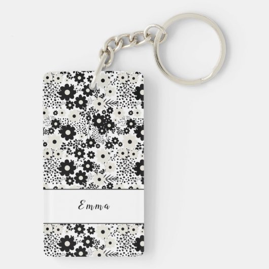 Beige en Black Flowers Sleutelhanger (achterkant)