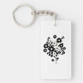 Beige en Black Flowers Sleutelhanger