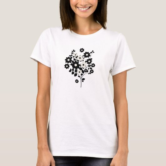 Beige en Black Flowers T-shirt (Voorkant)