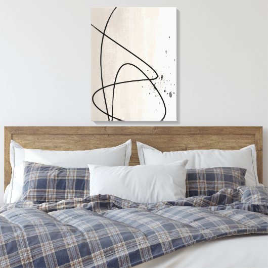 Beige en Black One Line Minimalist Abstracte Art Canvas Afdruk (Insitu (Slaapkamer))
