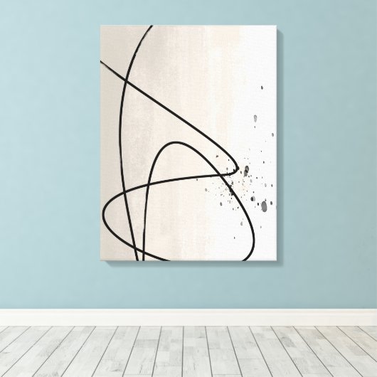 Beige en Black One Line Minimalist Abstracte Art Canvas Afdruk (Insitu (Houten vloer))