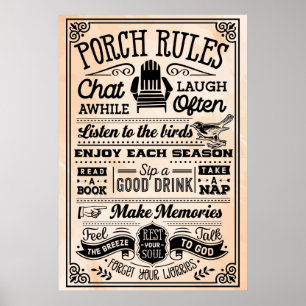Beige en Black Porch Rules Poster