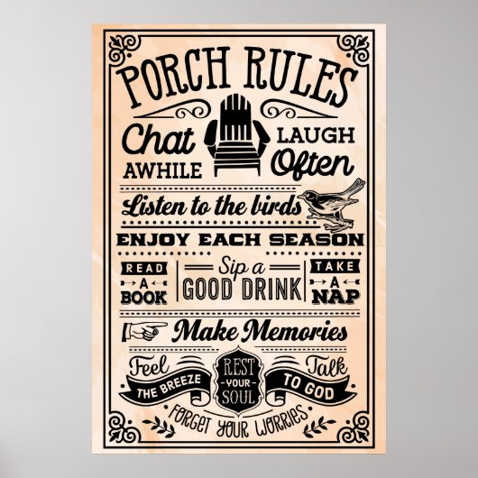 Beige en Black Porch Rules Poster (Voorkant)