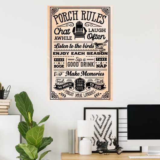 Beige en Black Porch Rules Poster (Thuiskantoor)