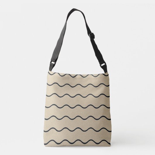 Beige en Black Wavy lijnen Crossbody Tas (Achterkant)