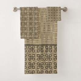 Beige en Black Weaved Pattern Bad Handdoek