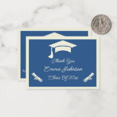 Beige en blauw Gepersonaliseerd Afstuderen Dank u Notitiekaartje (Voorkant / Achterkant in situ)