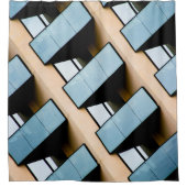Beige en Blauwe Abstracte Architectuur Douchegordijn (Voorkant)