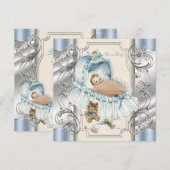 Beige en Blauwe  Baby Boy Shower Kaart (Voorkant / Achterkant)