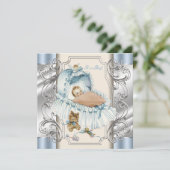 Beige en Blauwe  Baby Boy Shower Kaart (Staand voorkant)