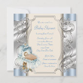 Beige en Blauwe  Baby Boy Shower Kaart (Achterkant)