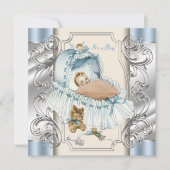 Beige en Blauwe  Baby Boy Shower Kaart (Voorkant)