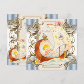 Beige en Blauwe Baby Boy Shower Kaart (Voorkant / Achterkant)