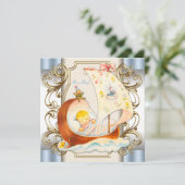 Beige en Blauwe Baby Boy Shower Kaart (Staand voorkant)