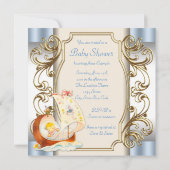Beige en Blauwe Baby Boy Shower Kaart (Achterkant)