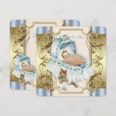 Beige en blauwe babyborrel voor jongen kaart (Voorkant / Achterkant)