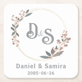 Beige en Blauwe Bloemige Aangepaste Naam Elegant Kartonnen Onderzetters