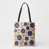 Beige en Blauwe Boho Bloem Tas (Voorkant)