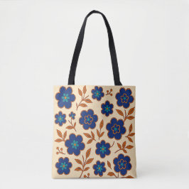 Beige en Blauwe Boho Bloem Tas