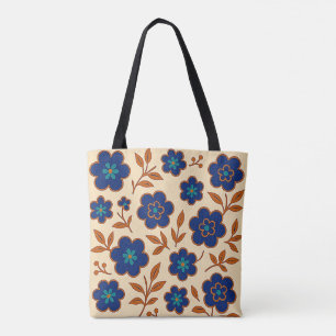 Beige en Blauwe Boho Bloem Tas