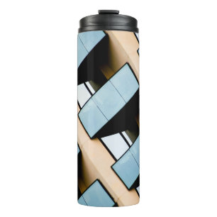 Beige en Blauwe Gebouw Abstract Thermosbeker