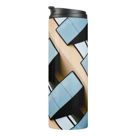 Beige en Blauwe Gebouw Abstract Thermosbeker (Geroteerd rechts)