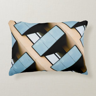 Beige en Blauwe Geometrische Patroon Accent Kussen