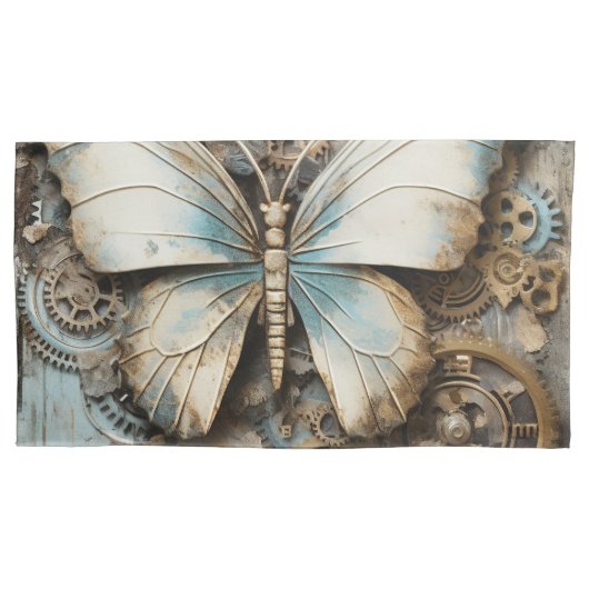  Beige en Blauwe Vlinder Kussensloop (Voorkant-Links)