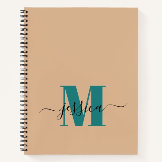 Beige en Blauwgroen gepersonaliseerde Monogram Not Notitieboek (Voorkant)