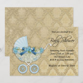 Beige en Blue Boys  Baby shower Kaart (Voorkant / Achterkant)