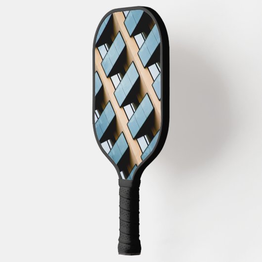 Beige en Blue Geometric Pattern Pickleball Paddle (Links)