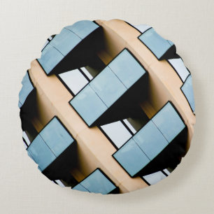 Beige en Blue Geometric Pattern Rond Kussen
