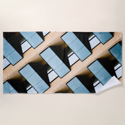 Beige en Blue Geometric Pattern Strandlaken (Voorkant)