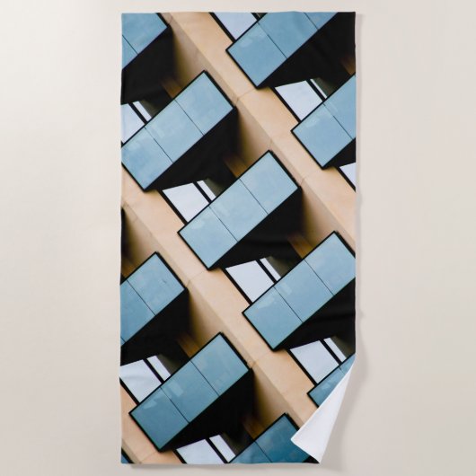 Beige en Blue Geometric Pattern Strandlaken (Voorkant)