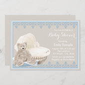 Beige en Blue Teddy Bear Baby shower Kaart (Voorkant / Achterkant)