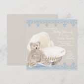 Beige en Blue Teddy Bear Baby shower Kaart (Voorkant / Achterkant)
